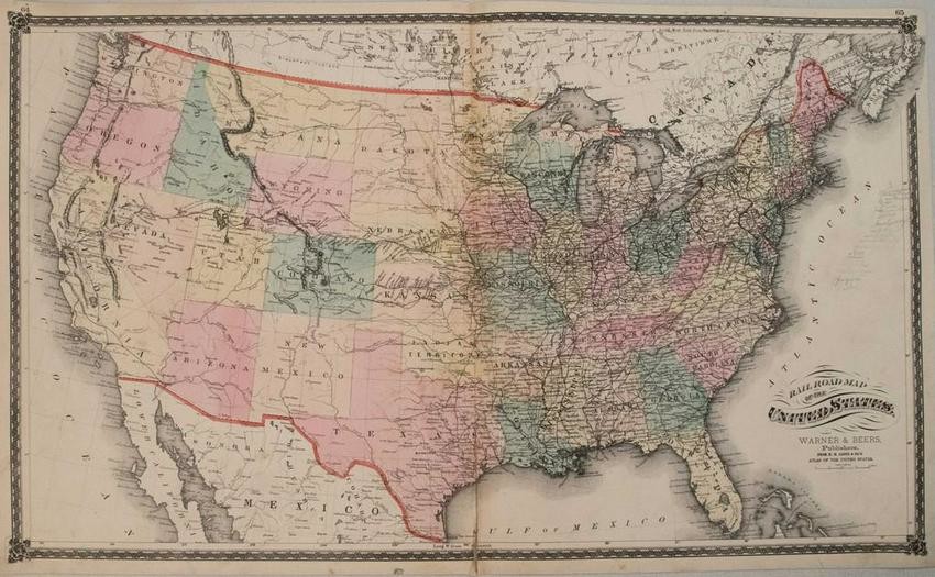 1875 Warner & Beers United States Railroad Map