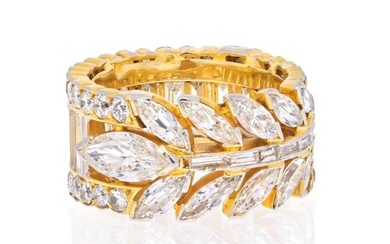 18K Yellow Gold 7 Carat Marquise Round And Baguette Eternity Ring