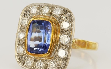 18ct yellow gold diamond and tanzanite cluster ring, mixed s...