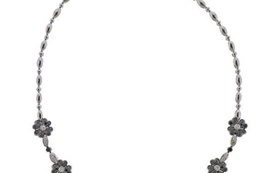 18k Gold Black White Diamond Flower Necklace