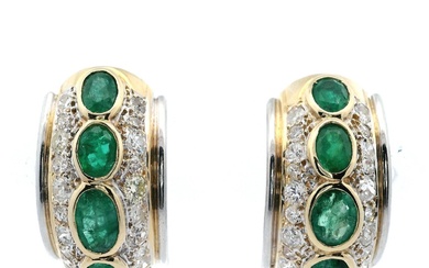 18k Gold Ear clips with Diamonds and Emeralds