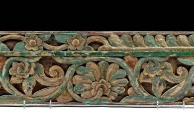 18th C. Indian Polychrome Wood Panel w/ Botanical Motif