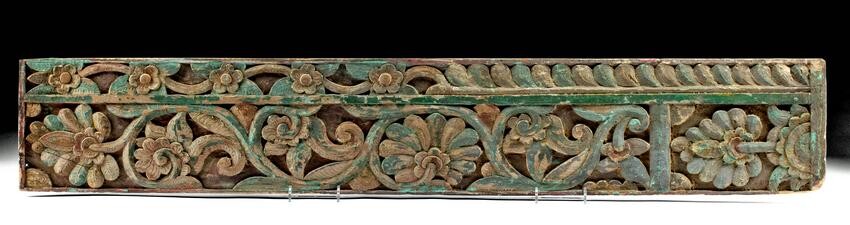 18th C. Indian Polychrome Wood Panel w/ Botanical Motif