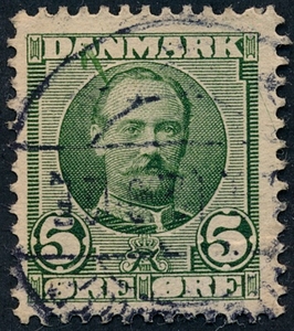 1908/4065: 1907. Fr.VIII, 5 øre, green. Pos. 1 with variety "INVERTED V BELOW AN". Very rare variety. AFA 3.000