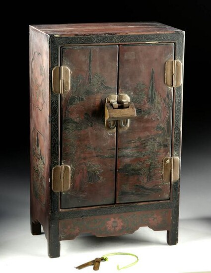 19th C. Chinese Lacquered Wood Desk Cabinet