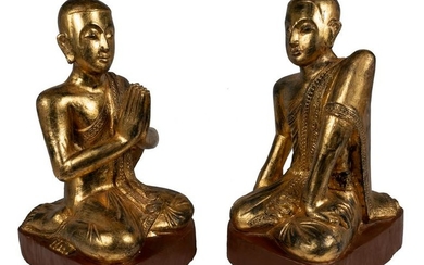 19th Century Burmese Kneeling Buddha Disciples Statue