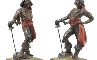 (2) AFTER PAUL HERZEL COLD-PAINTED BRONZE-CLAD PIRATE BOOKENDS