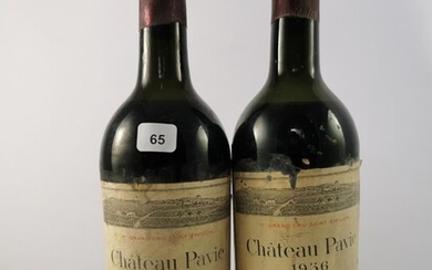 2 btls Château Pavie 1936 - Saint-Emilion (étiquettes légèrement abîmées)