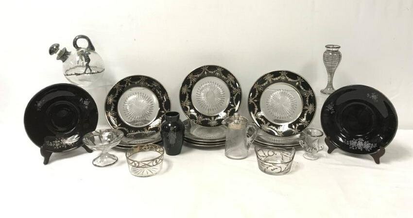 20 PIECES - SILVER DEPOSIT ASSORTED GLASS LOT