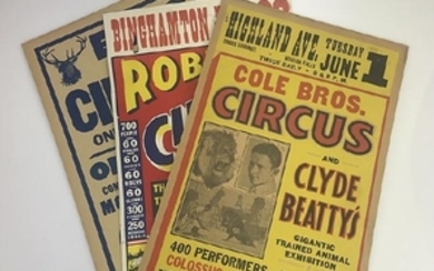 3pcs Antique Circus Posters COLE BROS ROBBINS BROS ELKS