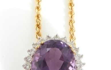 Amethyst and diamond pendant on chain