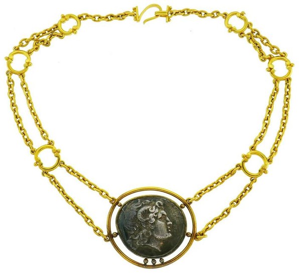 22k Yellow Gold Ancient Greek Coin Pendant NECKLACE by
