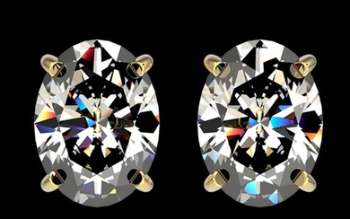 2.50 ctw Certified VS/SI Quality Oval Diamond Stud Earrings 10k Yellow Gold