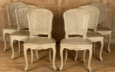 SIX FRENCH LOUIS XVI CANE DINING CHAIRS 1940