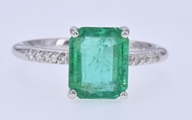 18 kt. White gold - Ring - 3.19 ct Emerald - Diamonds