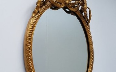 Wall mirror with bow frame and sconces - Louis XVI - Gilt, Wood - Early 19th century