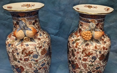 2x Large antique Chinese shoulder vases with applied Pomegra...