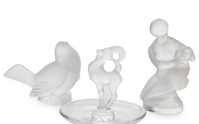 (3 Pc) Lalique Crystal Figures & Pintray