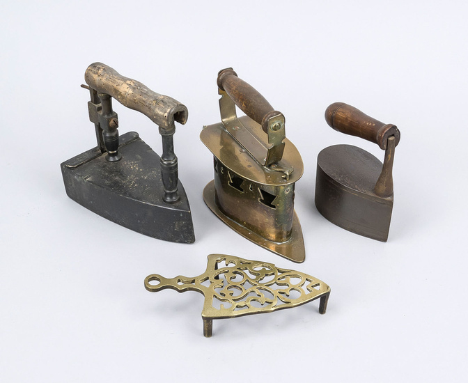 3 irons, 19th century, brass and i