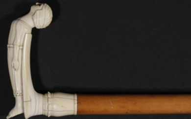 19TH C. FIGURAL IVORY HANDLED MALACCA GENT'S CANE
