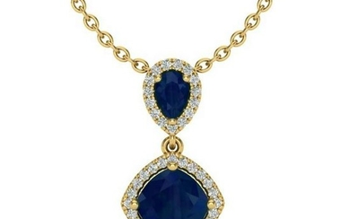 3.50 ctw Sapphire & VS/SI Diamond Necklace Designer 10K