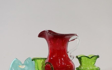 [4] Assorted Hand Blown Art Glass Pitchers and Vases