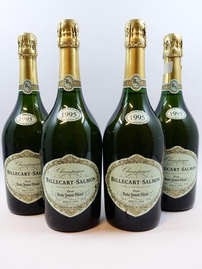 4 bouteilles CHAMPAGNE BILLECART SALMON 1995 Cuvée Nicolas Francois Billecart (étiquette léger déchirées et léger abimées