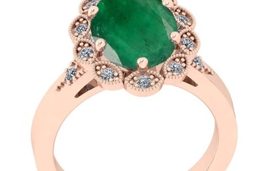 4.22 Ctw VS/SI1 Emerald And Diamond 18K Rose Gold Vintage Style Ring