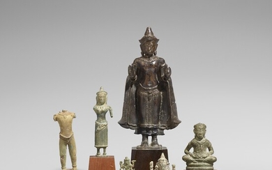 Six Cambodian or Northern Thai bronze figures. In the style of the 12th century and later