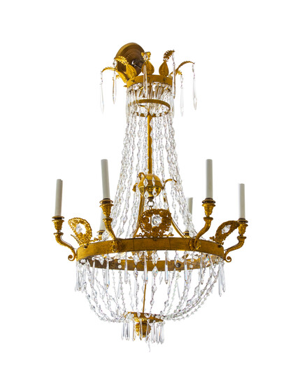 A French Empire Style Gilt Bronze and Crystal Chandelier