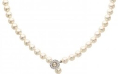55065: Cultured Pearl, Diamond, White Gold Necklace, Mi