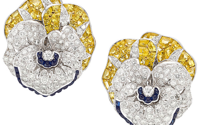 Diamond, Sapphire, Gold Earrings The pansy earrings feature...