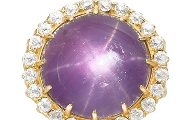 55265: Purple Star Sapphire, Diamond, Gold Ring Stones
