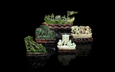 A varied group of hardstone and jadeite carvings of boats
