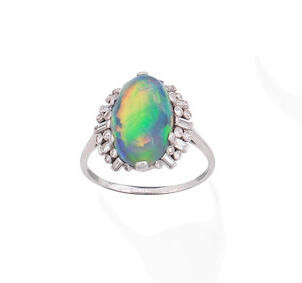 An opal and diamond ring