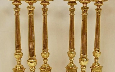 6 Fantastic Polished Brass Baroque Altar Candlesticks +