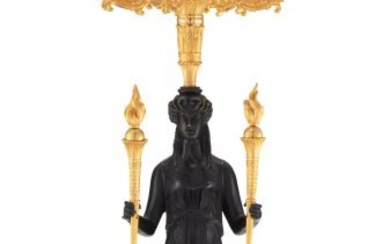 61065: A Gilt and Patinated Bronze Eight-Light Figural