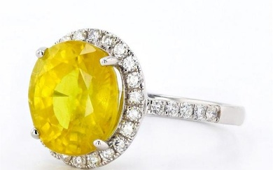 6.30 ctw Yellow Sapphire and 0.43 ctw Diamond Platinum Ring