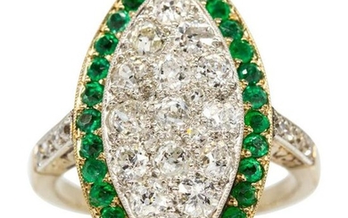18 Karat Gold and Platinum Diamonds and Emeralds Ring