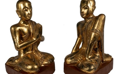 19th Century Burmese Kneeling Buddha Disciples Statue
