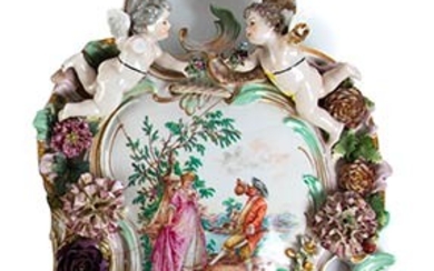 Applique Porcelain wall sconce with a very complex shape; two...