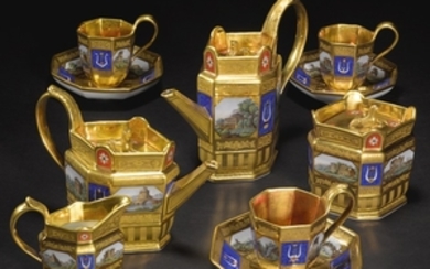 A Berlin (K.P.M) porcelain 'micro-mosaic' tea and coffee service, circa 1823-32