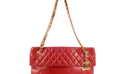 CHANEL - a vintage red lambskin leather Grand Shopping Tote XL.
