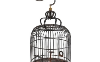 A Chinese Lacquered Wood Bird Cage