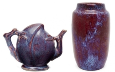 A Chinese porcelain flambé glazed Cadogan teapot...