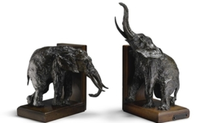 FRENCH PAIR OF BOOKENDS WITH ELEPHANTS, Ary Jean Léon Bitter