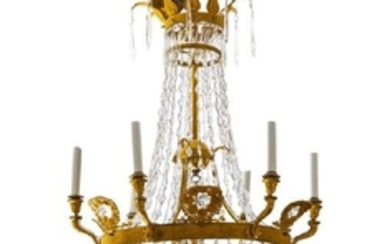 A French Empire Style Gilt Bronze and Crystal