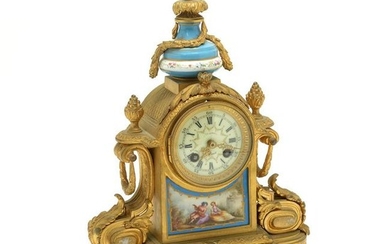 French Gilt Bronze and Porcelain Mantle Clock.