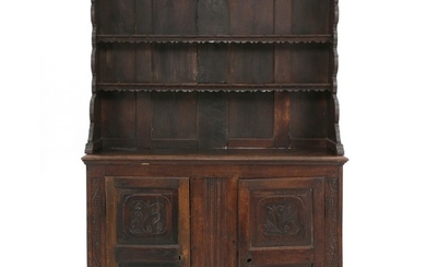 A French oakwood kitchen cupboard with two doors. Last half of the 18th century. H. 212 cm. W. 140 cm. D. 50 cm.