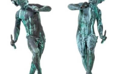 * A Pair of French Patinated Bronze Figures Height 53 x